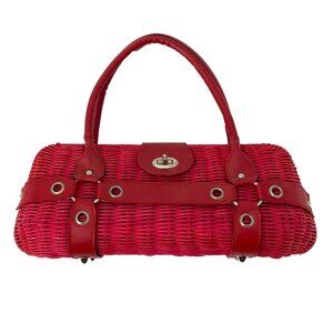 Vintage Bulaggi Wicker Handbag Purse Red Faux Leather Straps Handles